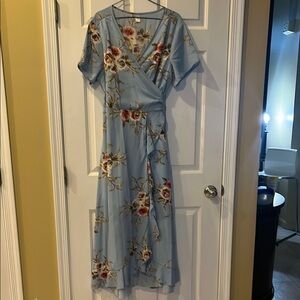 Floral Wrap Dress in Blue and Pink